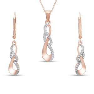 AFFY Sterling Silver 1/4 cttw Round Cut Natural White Diamond Infinity Pendant Necklace Earrings Jewelry Sets With 18″ Chain Gift For Her