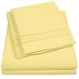 Sweet Home Collection Twin Size Sheet Set with Built-in Sheet Straps - Deep Pocket Fitted Sheet, Flat Sheet & Pillowcases - Soft, Wrinkle-Free, Secure Fit - Pale Yellow