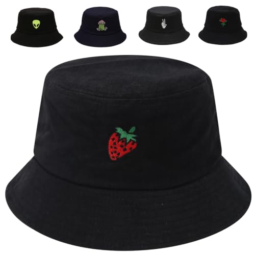 Image of Cotton Bucket Hat for Women Men Summer Travel Sun Beach Bucket Cap, Unisex Outdoor Fisherman Hat
