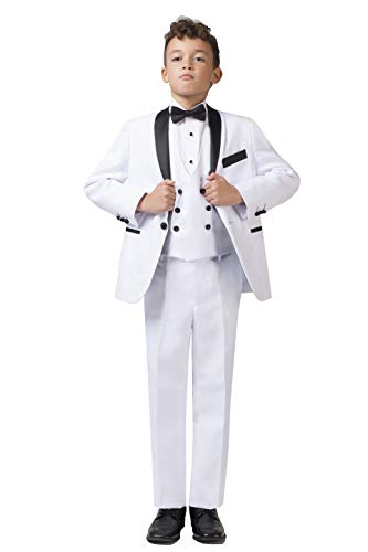Pierre Cardin Boysâ€™ Classic Fit Tuxedo Set with Jacket, Pants, Vest, Shirt and Bow Tie (12, White/Black Shawl Lapel)