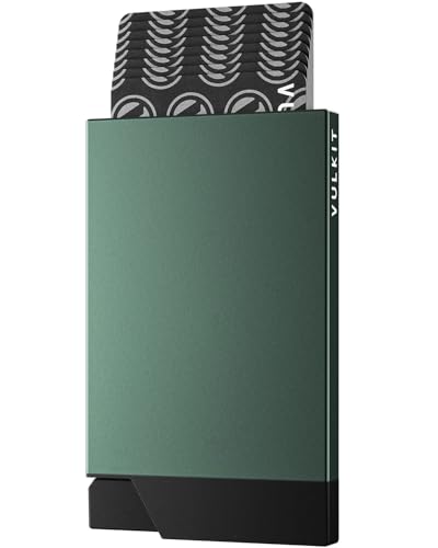 Image of VULKIT Pop up Card Holder Minimalist Credit Card Holder RFID Blocking Slim Metal Card Case for Men or Women, Midnight Green, 4.25 x 2.55 x 0.31 inches, Minimalist
