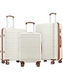 YOETEY Luggage Sets 3 Piece, Expandable Hardshell Suitcase with TSA Lock & Silent Spinner Wheels, Lightweight Hardside Travel Suitcase Set for International Trips (20/24/28 in, White)