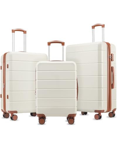 YOETEY Luggage Sets 3 Piece, Expandable Hardshell Suitcase with TSA Lock & Silent Spinner Wheels, Lightweight Hardside Travel Suitcase Set for International Trips (20/24/28 in, White)