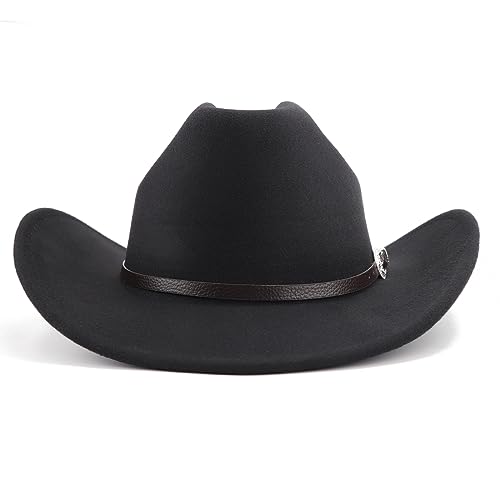 Image of DRESHOW Glitter Cowboy Hat Classic Western Rhinestone Cowgirl Hat Outdoor Wide Brim Retro Felt Fedora Hats Rolled up Caps