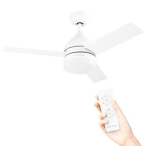 Grunkel - Ventilador de Techo con luz LED y aspas instalación reversibles blanco y madera - SKYECO-42 - Mando a distancia. 6 velocidades. Temporizador 8h - 35W (106cm diametro)