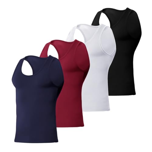 Arjen Kroos Men's Slimming Fitted Tank Top 4 Pack Athletic Activewear Quick Dry Cool Vests for Men Black/White/Red/Blue XX-Large