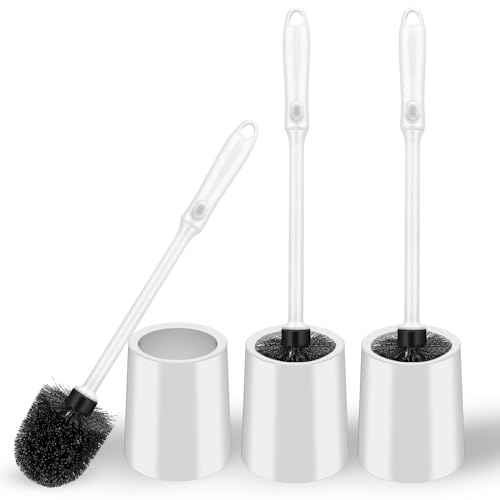 Toilet Brush and Holder Set, 3 Pack Long Handle Non-Slip Grip Toilet Bowl Brush​, Hard Toilet Brush, Deep Cleaning for Bathroom Toilets, Easy to Assemble White ﻿