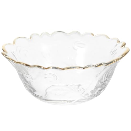 FRCOLOR Tazón Grande de Vidrio Borde Dorado, Cuenco para Servir Postres y Frutas, Tazón Decorativo para Cocina y Comedor, Cuenco Elegante para Yogur y Aperitivos, 1 Pieza