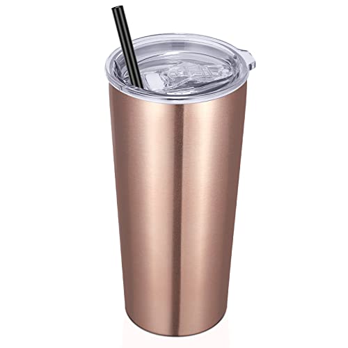 Image of VEGOND 20oz Tumbler Bulk with Lid and Straw 1 Pack, Stainless Steel Vacuum Insulated Tumbler, Double Wall Coffee Cup Travel Mug, Rose Gold