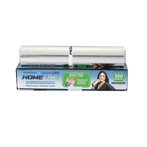 Image of HOMEFOIL 2-in-1 Paper & Silver Converted Aluminium Foil (350 Grams) for Packing | Keeps Food Fresh | Ideal for Wrapping, Storing and Serving | 23.14 Meter Net Guaranteed Length