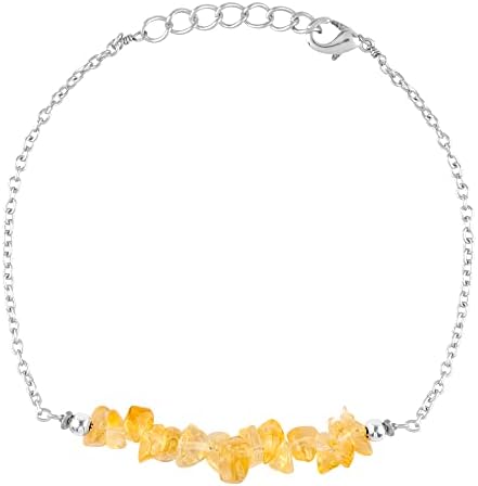 Thecraftman Natural Citrine Chips Bar Bracelet, Gemstone Bracelet, Genuine Gemstone, Birthstone, Gift for Her, Healing Stone, 8 Inch