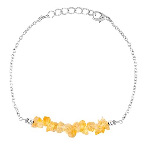 Thecraftman Natural Citrine Chips Bar Bracelet, Gemstone Bracelet, Genuine Gemstone, Birthstone, Gift For Her, Healing Stone, 8 Inch #TOP5