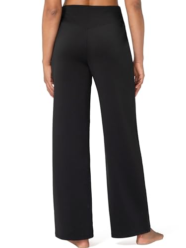 Sunzel Calças de ioga femininas de perna larga com bolsos, Preto, P