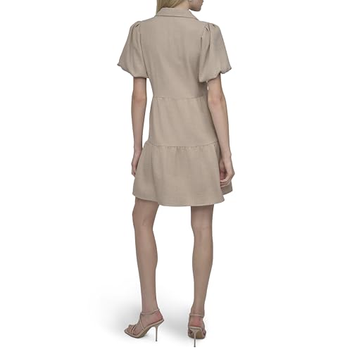 DKNY Women's Short Bubble Sleeve Collared Neck Tiered Skirt Dress4