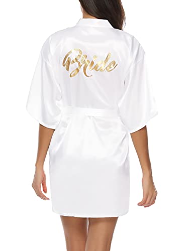 Migcaput Kimono Bata para Satin Mujer Sexy Bata dama de Honor Verano Corto Bata Novia Albornoces para Mujer blanco nupcial,XL Cover