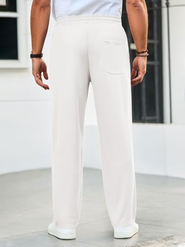 Runcati Mens Casual Linen Pants Drawstring Elastic Waist Ribbed Sweatpants Straight Leg Loose Fit Trousers3