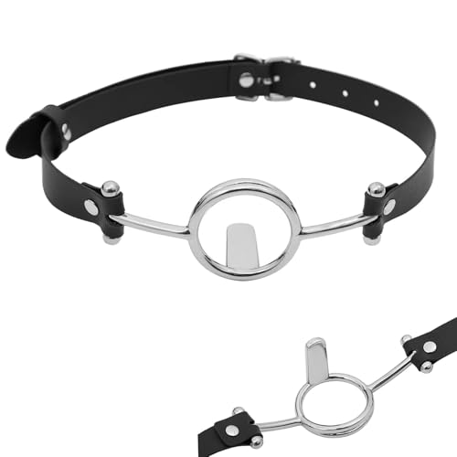 TGHYRF Bâillon buccal BDSM en acier inoxydable avec anneau en O, fixation de la langue ouverte, bâillon réglable BDSM, jouet sexuel érotique for couples femmes hommes(Schwarz)
