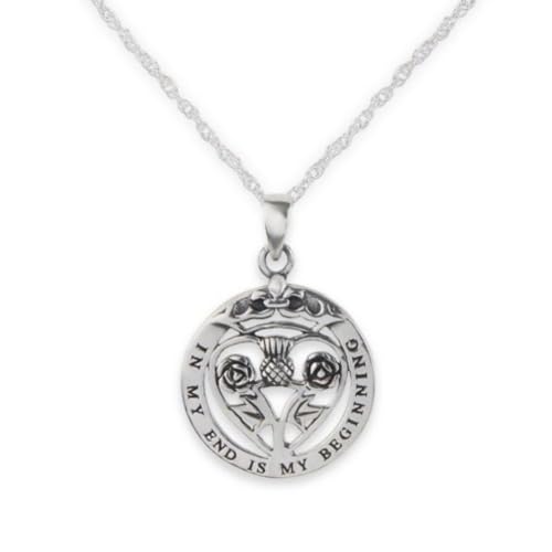 Hamilton & Young Mary Queen of Scots Sterling Silver Necklace Pendant – Traditional Scottish Royalty Jewelry with Thistle & Rose Design – 925 Silver Historical Pendant for Women