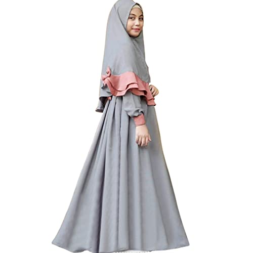 EFOGEP Abaya for Girls Muslim Long Sleeve Dress with Hijab Two Piece Outfit Islamic Robe Full Length Ramadan Prayer Clothes