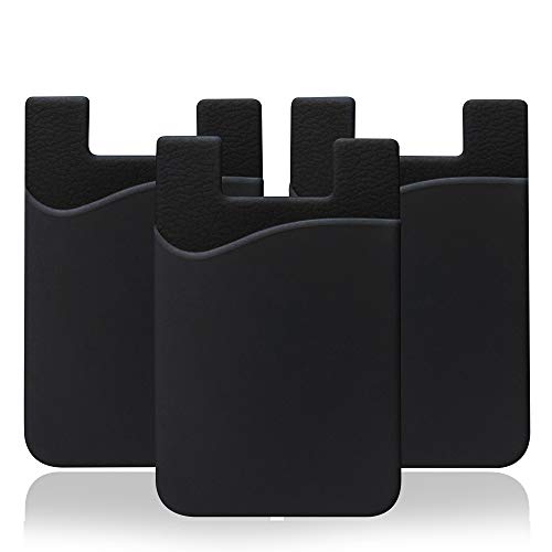 Cell Phone Wallet, Asstar Silicone 3M Adhesive Stick-on Wallet for Credit Card, Ultra-Slim Id Holder Wallet Pouch Sleeve Pocket for Smartphones (iPhone/Android/Sumsung Galaxy) (3 Pack Black)