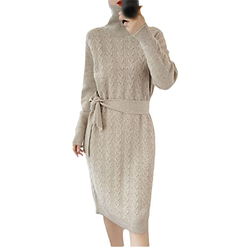 Robe col haut 100% laine Kelsiop : l'élégance thermique d'une jupe longue épaisse camel