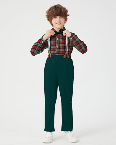 Image of DISAUR Boys Dress Clothes Wedding Ring Bearer Outfit Boy Formal Suits Dress Shirt with Bow Tie +Suspender Pants Set