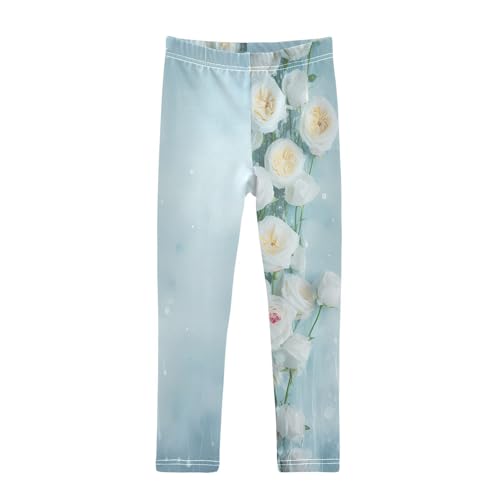 Bolaz Toddler Girls Leggings Printed Yoga Pants Leggings White Rose for Kids
