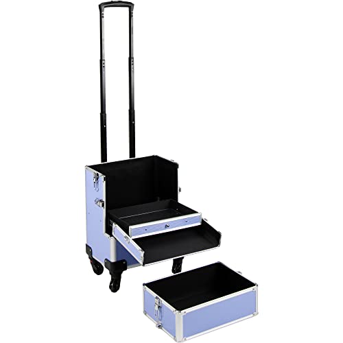 VER Beauty 7-in-1 Profi Make-up Trolley – Rollkoffer Mit Austauschbaren Fächern, Aluminium & Abschließbar Für MUA & Friseure