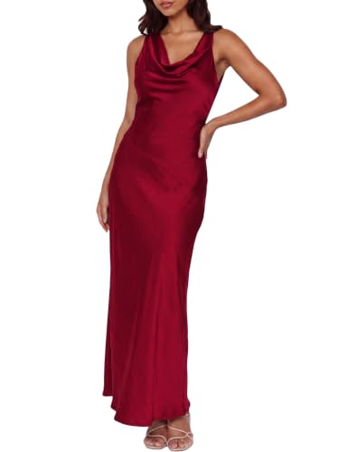 Image of KOUNAI Satin Backless Formal Maxi Dresses for Women Wedding Guest