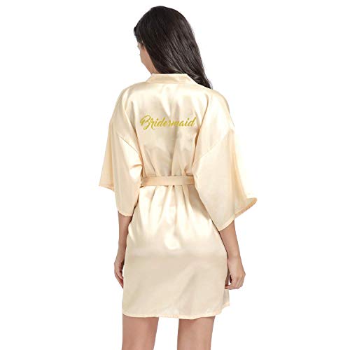 Andolly Women's Satin Robes Gold Glittering Bride Bridesmaid Wedding Silk Kimono Pockets One Size Champagne #TOP1
