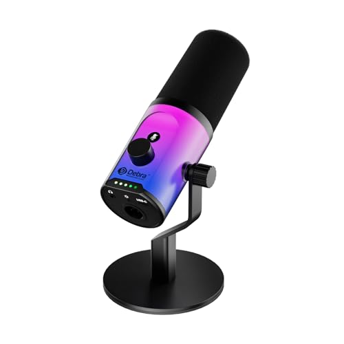 D Debra Professionelles USB/XLR Dynamikmikrofon mit RGB-Beleuchtung & Kopfhörermonitoring – 192kHz/24bit Studioqualität für Podcast, Streaming und Homerecording