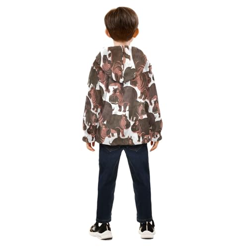 Repeating Hippo Design on Fabric Toddler Fleece Jacket Girl Boys Hooded Fleece Jacket Coat Warm Outwear Zip-up 3-10T4