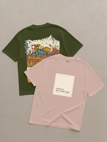 T-shirt surdimensionné graphique imprimé vert olive NOBERO - 4