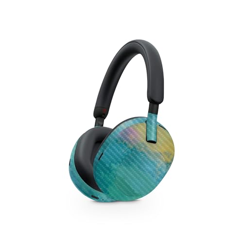 Image of MightySkins Carbon Fiber Skin Compatible with Sony WH-1000XM5 Headphones - Watercolor Blue | Protective, Durable Textured Carbon Fiber Finish | Easy to Apply