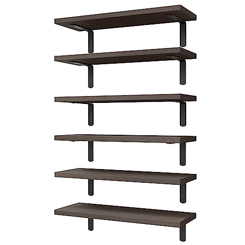 Image of WOPITUES Floating Shelves Set of 6 for Wall Decor & Storage, Dark Brown