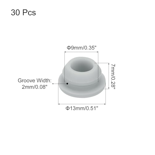 Image of MECCANIXITY 30pcs Silicone Snap in Locking Hole Plugs,9mm /0.4 Inch Mounting Diameter Narrow Groove Width 2mm Panel Seal Cover Round for Kitchen Bulkheads Waterproof Sealing Plugs Grey