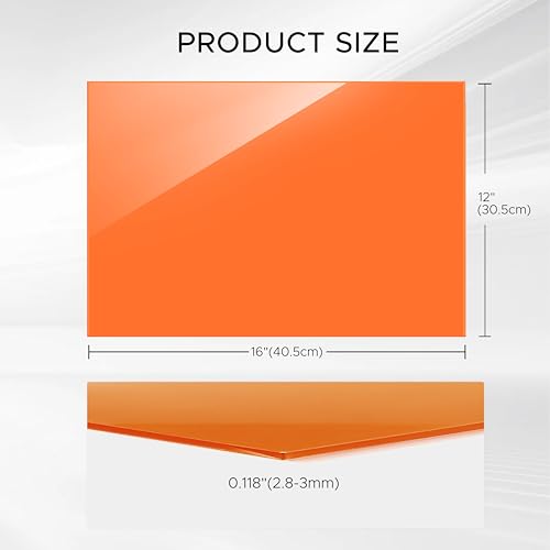 Image of Orange Acrylic Sheet 12 inch x 16 inch x 1 /8 inch Thick, ALCCIFI 2 Pack Opaque Glossy Cast Red Plexiglass for DIY Crafts, Signage, Laser Cutting & Engraving
