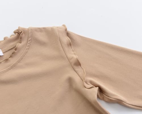 ACESTAR Girls Lettuce Edge Trim Crewneck Long Sleeve Slim Fit Shirt Toddler Basic Ribbed Knit Tee Ruffle Shoulder Tops4