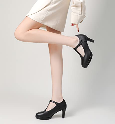 kkdom Women's T-Strap Mary Jane Pumps Oxfords Mid Block Heel Platform Court Dress Shoes3
