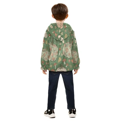 Pumpkin Floral Pattern on Green Toddler Fleece Jacket Girl Boys Hooded Fleece Jacket Coat Warm Outwear Zip-up 3-10T4