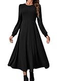  shownicer Robe Pull Femme Hiver Manche Longue Col Rond Tricot Robes Chic et Elegant Décontractée A Ligne Robe A Noir XXL