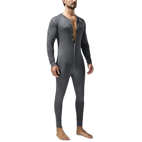 Men's One Piece Pajama Thermal Full Button Union Suit Long Sleeve Onesie with Button