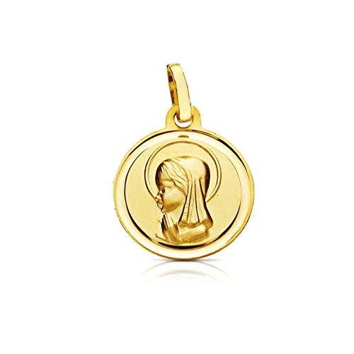 Medalla de oro 18k Virgen Niña de 14mm para proteger a tus hijos con una joya duradera