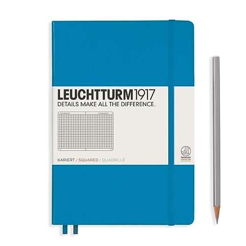 Image of LEUCHTTURM1917 - Notebook Hardcover Medium A5-251 Numbered Pages for Writing and Journaling (Azur, Squared)