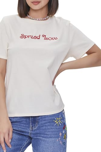 Forever 21 T-shirt da donna in cotone biologico, Crema, M