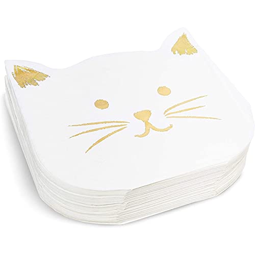 White Paper Napkins With Gold Foil For Cat Party Supplies (6.5 X 6.5 In, 50-Pack) #TOP21