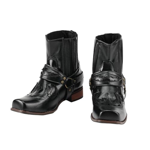 Image of Mens Western Boots with Classic Embroidered PU Leather Slip Resistant Country Boots