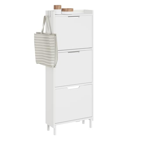 SoBuy Zapatero Estrecho Entrada Recibidor, Mueble Zapatero Recibidor con Luz LED Sensor y 19 cm de Fondo, para Pasillo y Entrada, para Pisos Pequeños, Blanco, 50 x 19 x 93 cm, FSR151-H-E-W