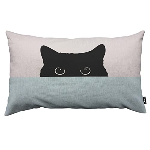 Tks Mitlan Black Cat Pillow Covers 12X20 Inch Half Of The Cat's Head Is Exposed With Round Eyes Simple Decorative Throw Pillow Covers Cushion Case For Home Sofa Couch Decoration #TOP16