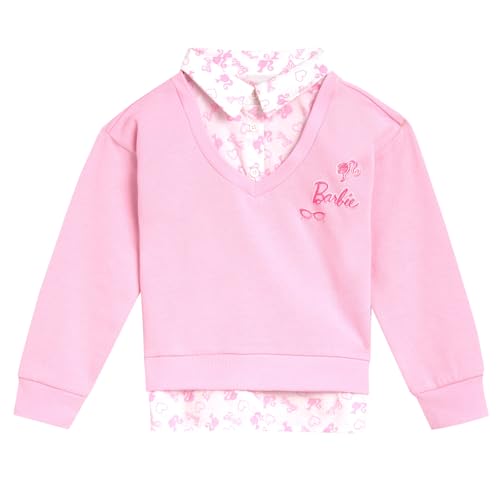 Barbie Little Girls 2fer Drop Shoulder Fleece Sweatshirt and Leggings Outfit Set Pink 6 - image 3